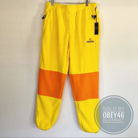 DIAMOND X NAUTICA POLAR FLEECE JOGGERS Yellow / Orange M - Picture 1 of 5